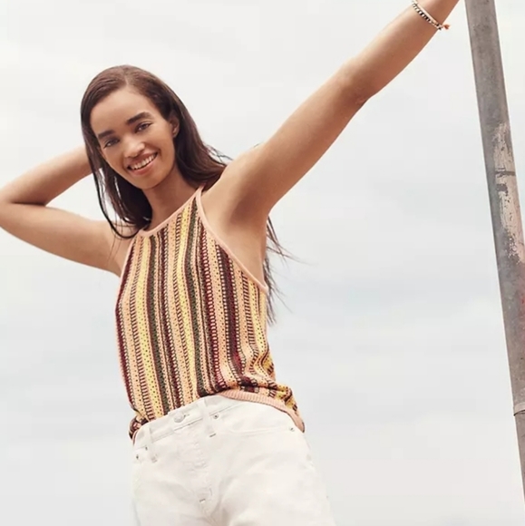 Madewell Tops - Madewell Retro Crochet Janson Sweater Tank Rainbow Stripe Small